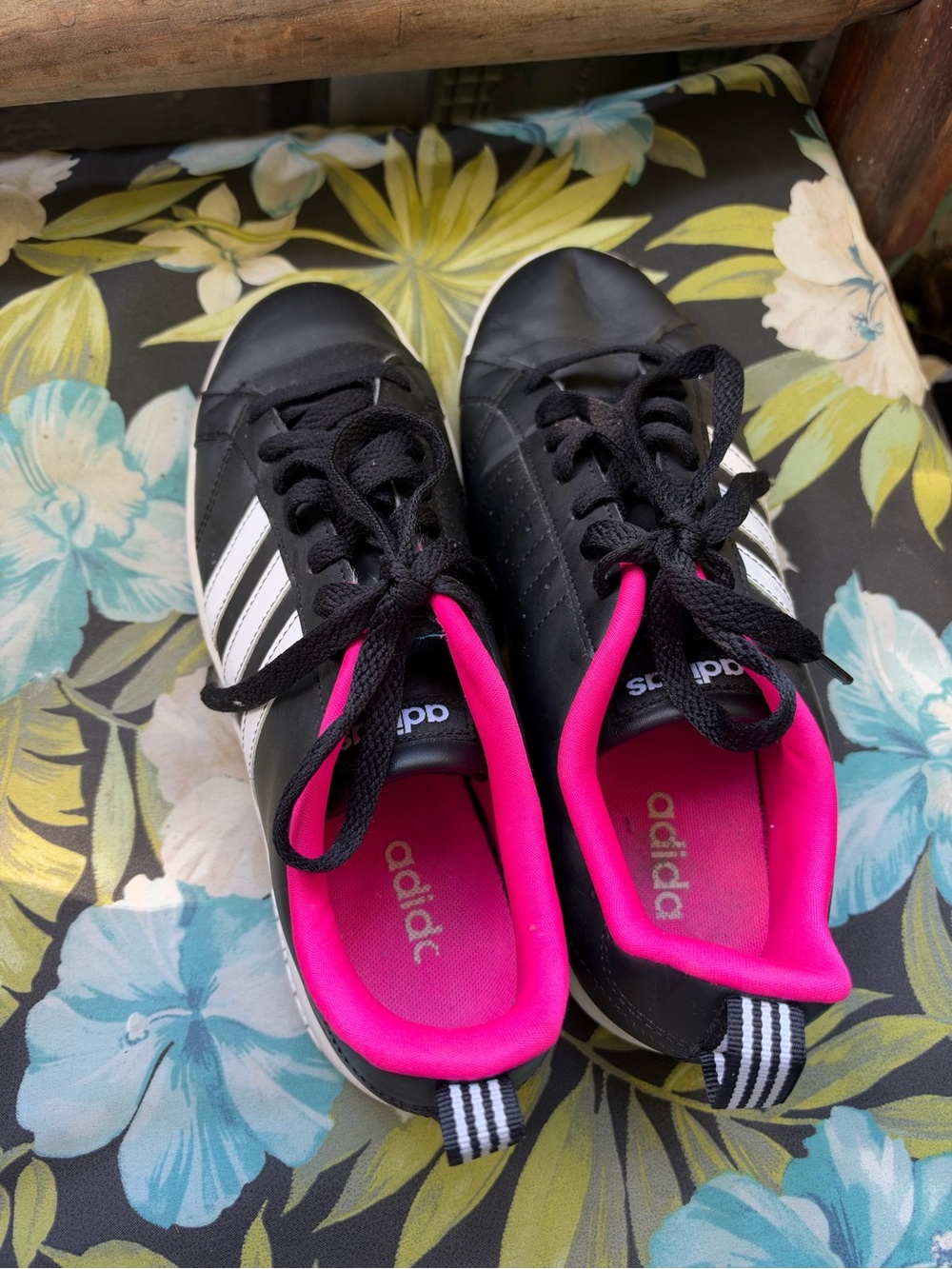 adidas Black Sneakers with Pink Lining and White Stripes